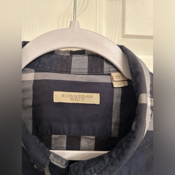 SOLD Dark Blue Burberry Brit Nova Check Button Up Shirt - Picture 3 of 5